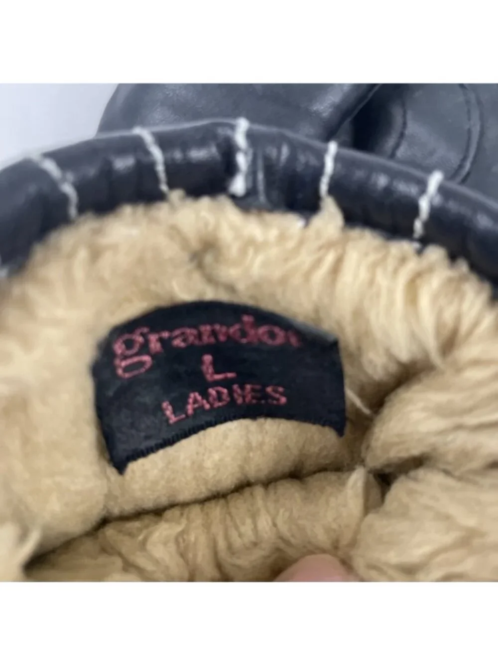 Grandoe Genuine Leather Ski Gloves  Women’s L Blue Faux Fur Lined Korea Vintage